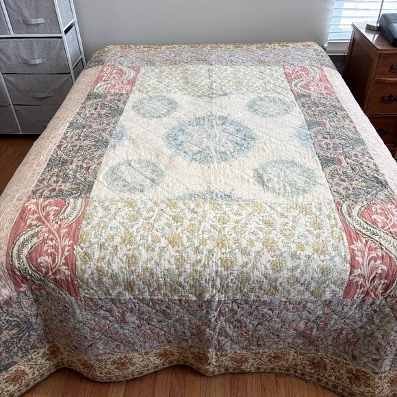 POTTERY BARN Stella Kalamkari Reversible Queen Patchwork Quilt & Shams VERY RARE - Picture 4 of 13